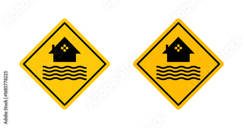 Flood disaster signs set. vector illustration
