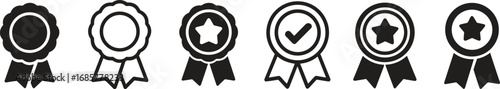 Award ribbon icons, certificate badge, star medal, achievement award, quality guarantee, excellence recognition, winner symbol, honor, success, certification