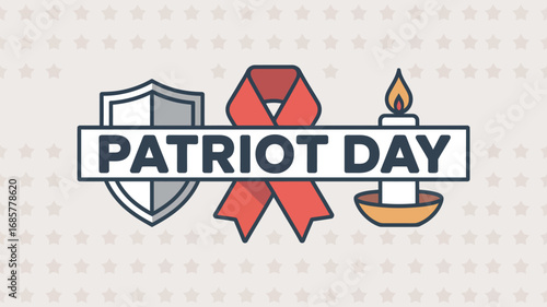 Patriot day shield ribbon candle stars memorial remembrance honor tribute hero