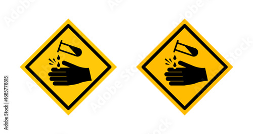 Corrosive acid safety signs set. vector illustration