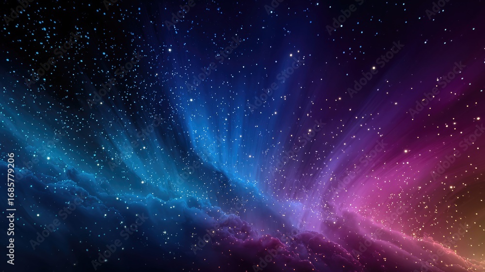 Obraz premium Vibrant Cosmic Rays and Starry Sky