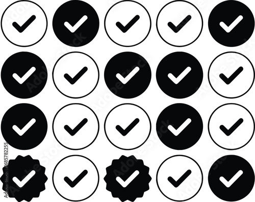 check mark icon set, tick symbol collection, approved sign vector, validation check design, confirm button symbol, simple approval icons