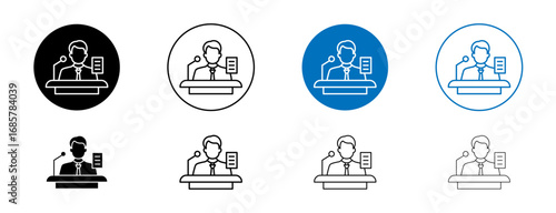 Witness icons set in black and blue colors on white background