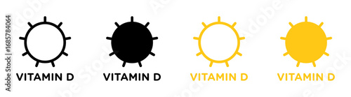 Vitamin d icons set in black and blue colors on white background