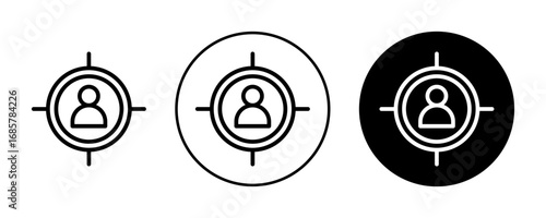 Target market icons set in black and blue colors on white background