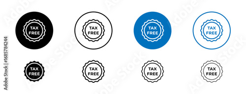 Tax free icons set in black and blue colors on white background
