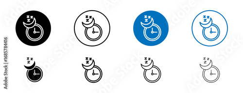 Sleeping time icons set in black and blue colors on white background