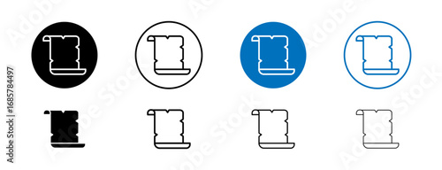 Scroll papyrus paper icons set in black and blue colors on white background