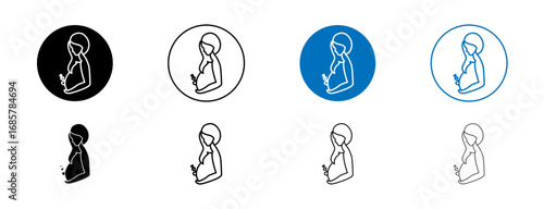 Pregnancy care icons set in black and blue colors on white background