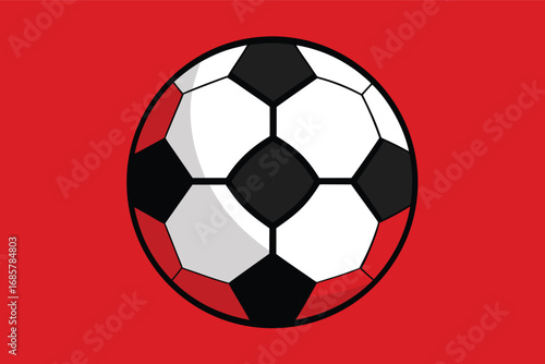 Black and white soccer ball design on vivid red background for sports enthusiasts