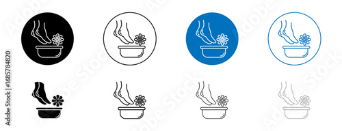 Pedicure icons set in black and blue colors on white background