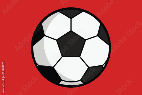 Soccer ball with black and white panels on a solid red background