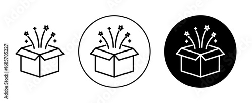 Magic box icons set in black and blue colors on white background