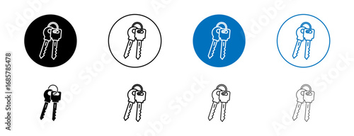 Keys icons set in black and blue colors on white background