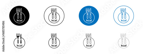 Kcal icons set in black and blue colors on white background