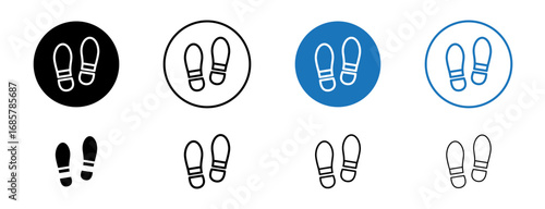 Imprint soles shoes icons set in black and blue colors on white background