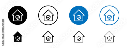 House insurance icons set in black and blue colors on white background