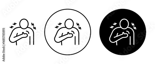 Heart attack icons set in black and blue colors on white background