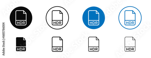 HDR image file extension icons set in black and blue colors on white background