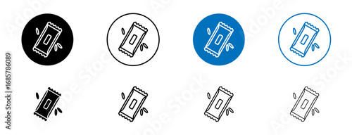 Granola bar icons set in black and blue colors on white background