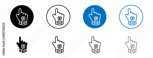 Fitness tracker smart watch icons set in black and blue colors on white background