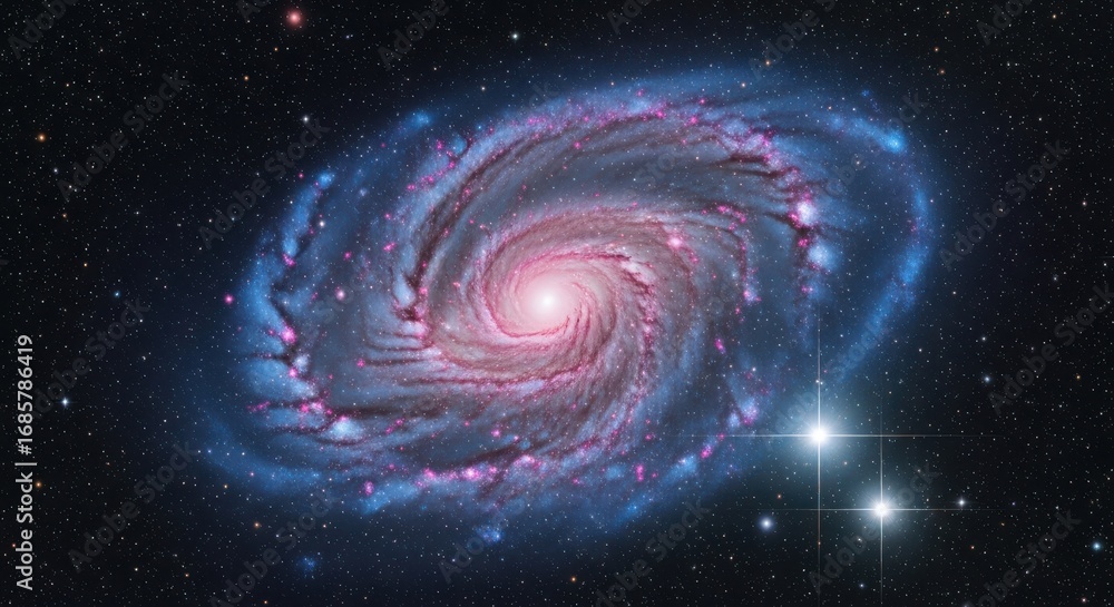 Obraz premium Beautiful Spiral Galaxy Swirls with Cosmic Dust Clouds Against Starry Night Sky