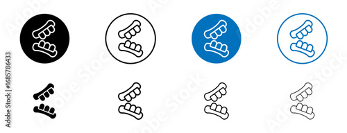 False jaw icons set in black and blue colors on white background