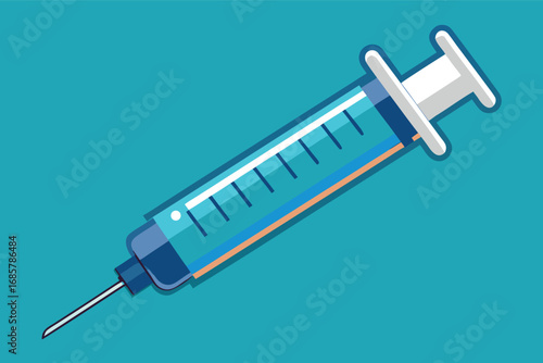 Syringe design with vibrant colors on a blue background showcasing medical equipment