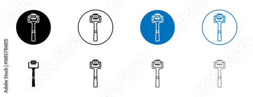 Derma roller icons set in black and blue colors on white background
