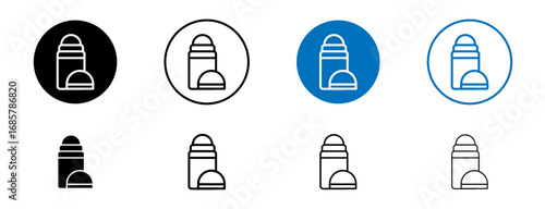 Deodorant roll on icons set in black and blue colors on white background