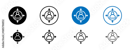 Decision icons set in black and blue colors on white background