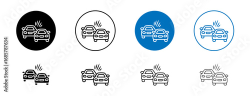Car crash icons set in black and blue colors on white background