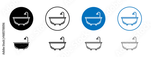 Bathtub icons set in black and blue colors on white background