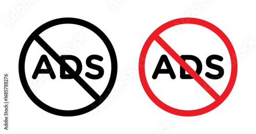 Ad blocker icons set in black and blue colors on white background