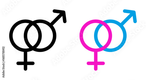 Unisex icons set in black and blue colors on white background