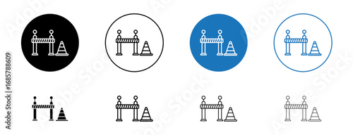 Roadblock icons set in black and blue colors on white background