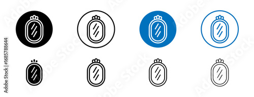 Mirror icons set in black and blue colors on white background