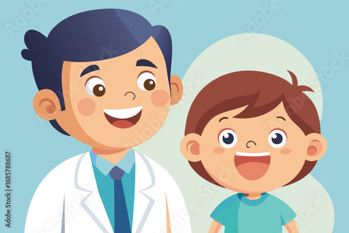 Smiling doctor and child in a bright clinic environment during a cheerful visit