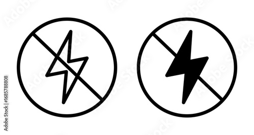 Flash off icons set in black and blue colors on white background
