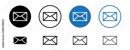 Email icons set in black and blue colors on white background
