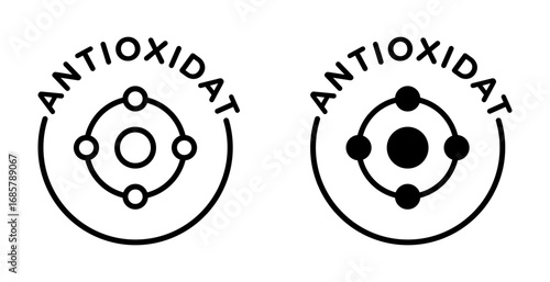Antioxidant icons set in black and blue colors on white background