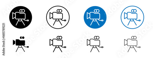 TV camera icons set in black and blue colors on white background