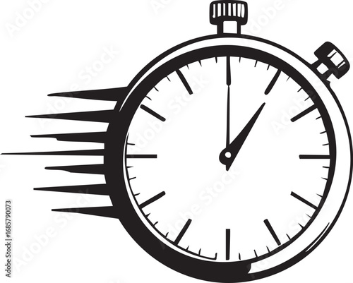 Moving stopwatch with motion speed lines, a symbol of urgency, countdown, and race timing.

