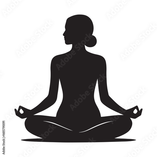Silhouette of woman meditating yoga lotus position