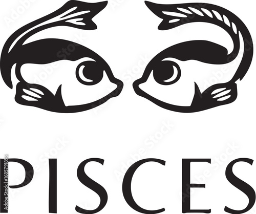Pisces zodiac sign with two fish, astrological symbol of water, and a celestial constellation.

