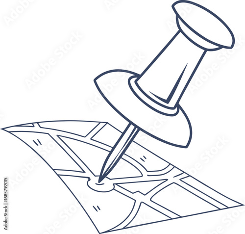 Map location pin with pushpin line art illustration. Perfect for navigation, travel, and GPS-related projects. Ideal for direction,  and cartography themes.
