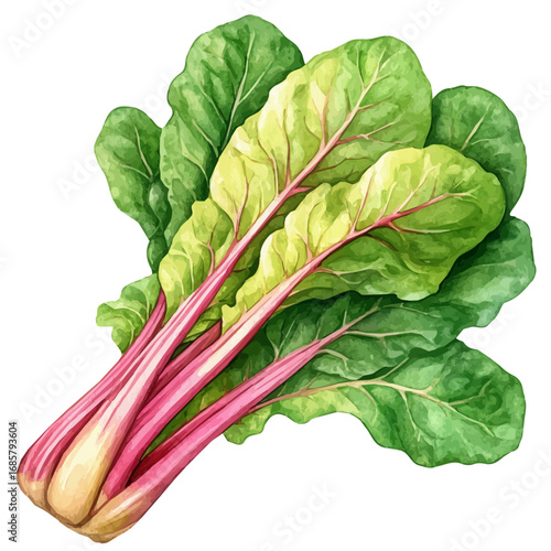 watercolor vector of Swiss Chard, isolated on a white background.