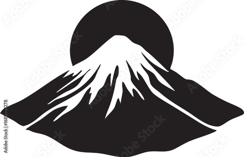 Striking Mount Fuji with the sun illustration

