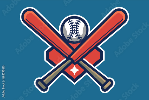 Iconic design featuring crossed baseball bats and a baseball on a blue background