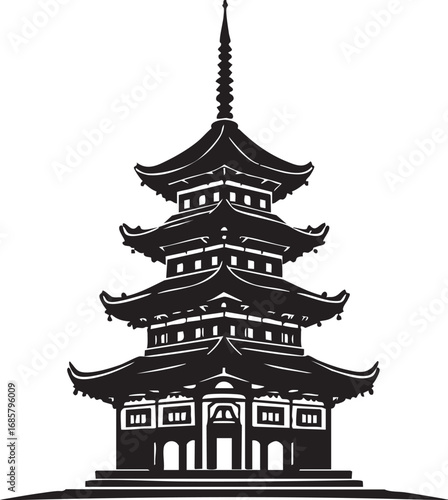 Classic five-storied Japanese temple pagoda illustration

